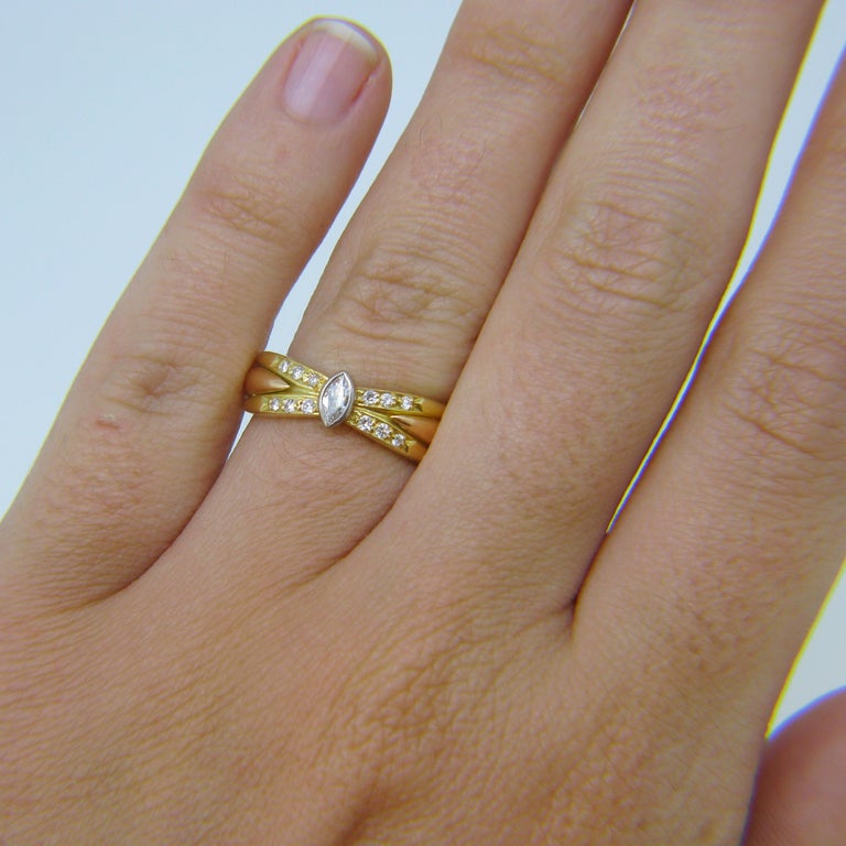 Vintage Cartier Diamond Navette Yellow Gold Ring at 1stdibs