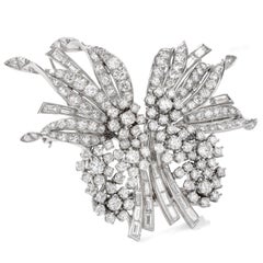 Retro Cartier Diamant Palladium Floral Double Clip Brosche Anstecknadel