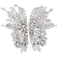 Retro Cartier Diamond Palladium Floral Double Clip Brooch Pin