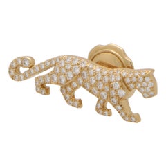 Vintage Cartier Diamond Panther Lapel Pin Brooch in 18k Yellow Gold