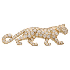 Vintage Cartier Diamond Panther Lapel Pin Brooch in 18k Yellow Gold