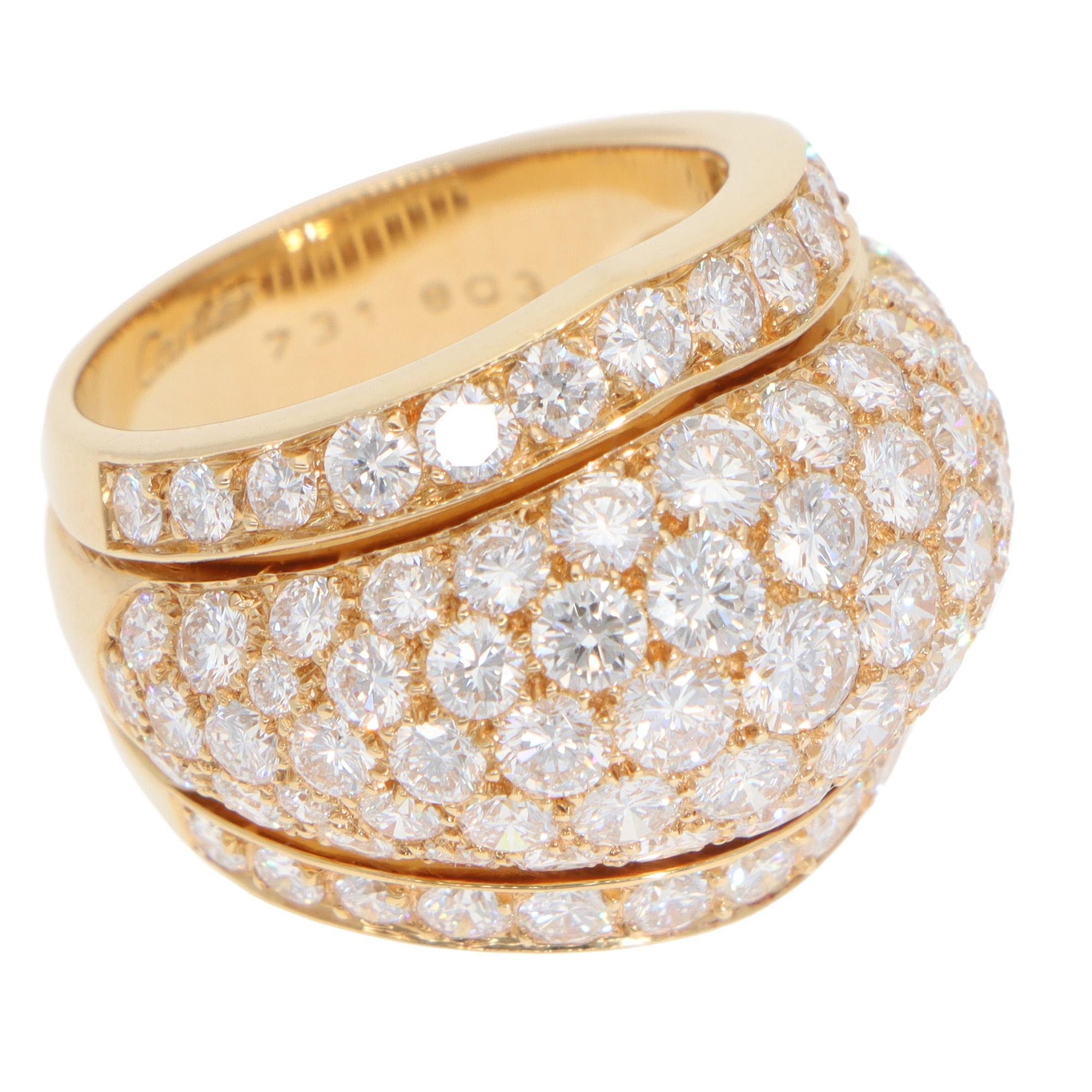 Modern Vintage Cartier Diamond Pavé Ring in Yellow Gold