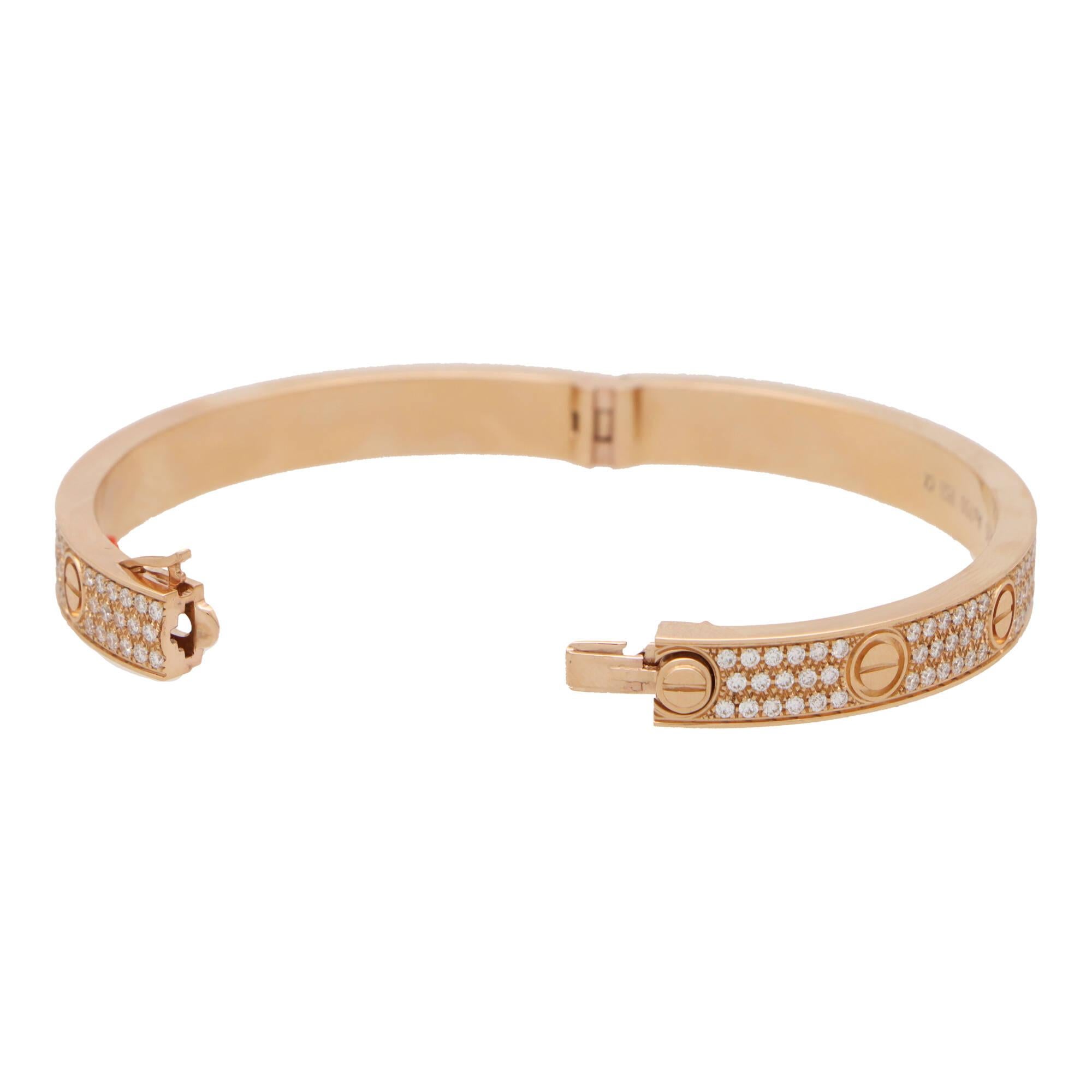 Modern Vintage Cartier Diamond Paved LOVE Bangle in Rose Gold