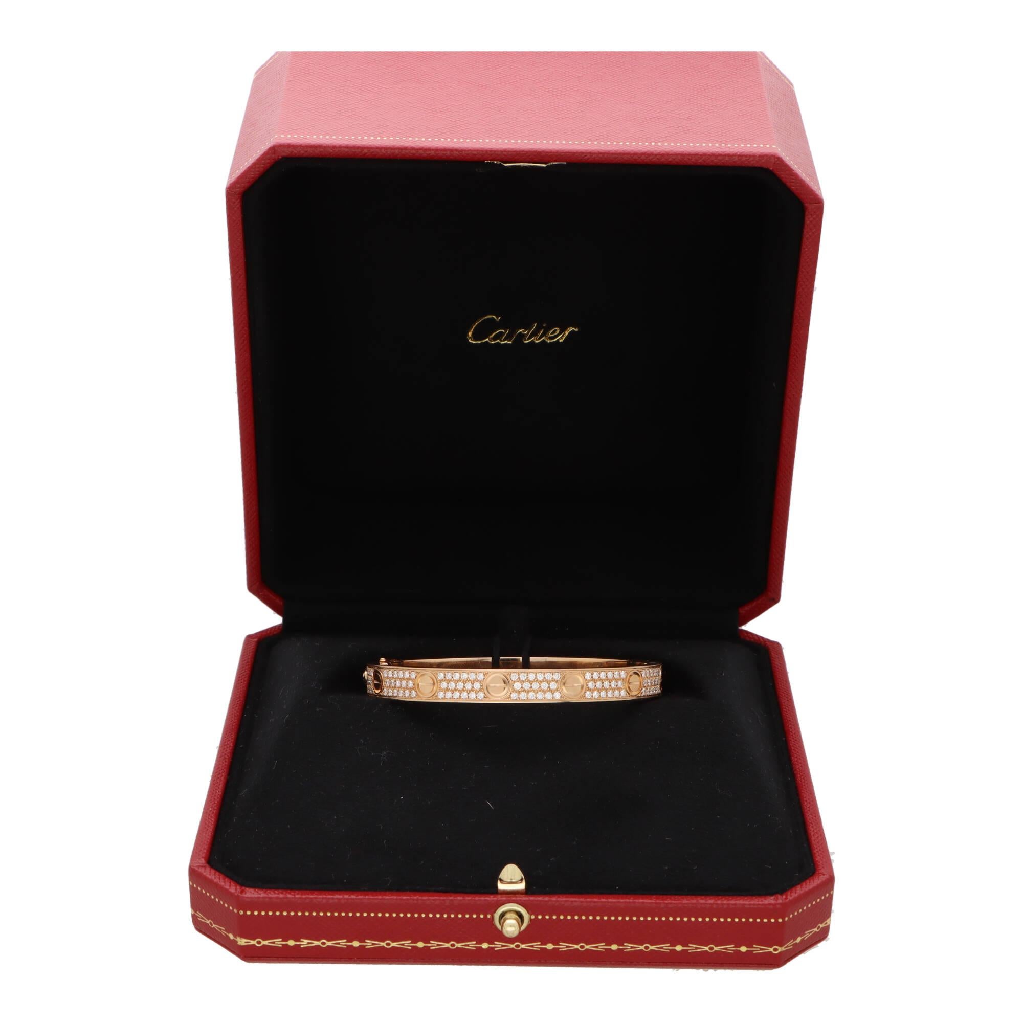 Brilliant Cut Vintage Cartier Diamond Paved LOVE Bangle in Rose Gold