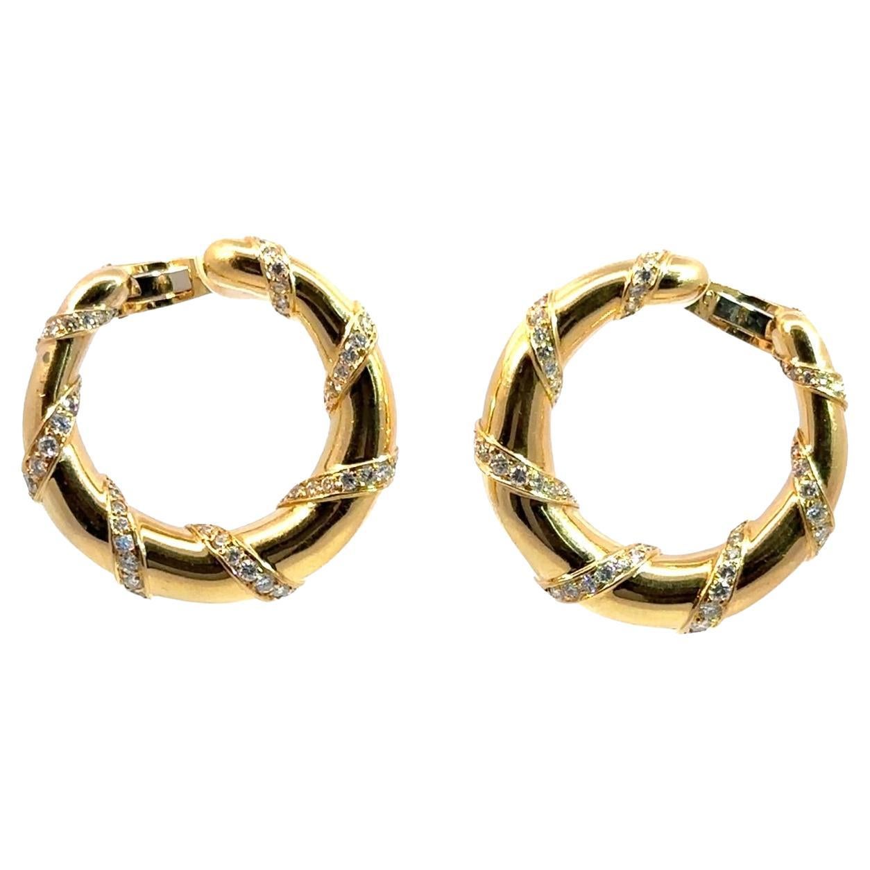 Vintage Cartier Diamond Ribbon Hoop Earrings
