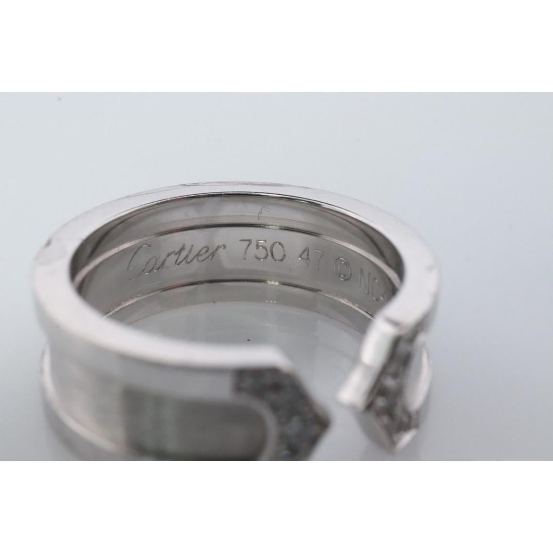 Vintage Cartier Diamond Ring. Open C Diamond Band. Authentic 18k White Gold In Good Condition For Sale In Port Charlotte, FL