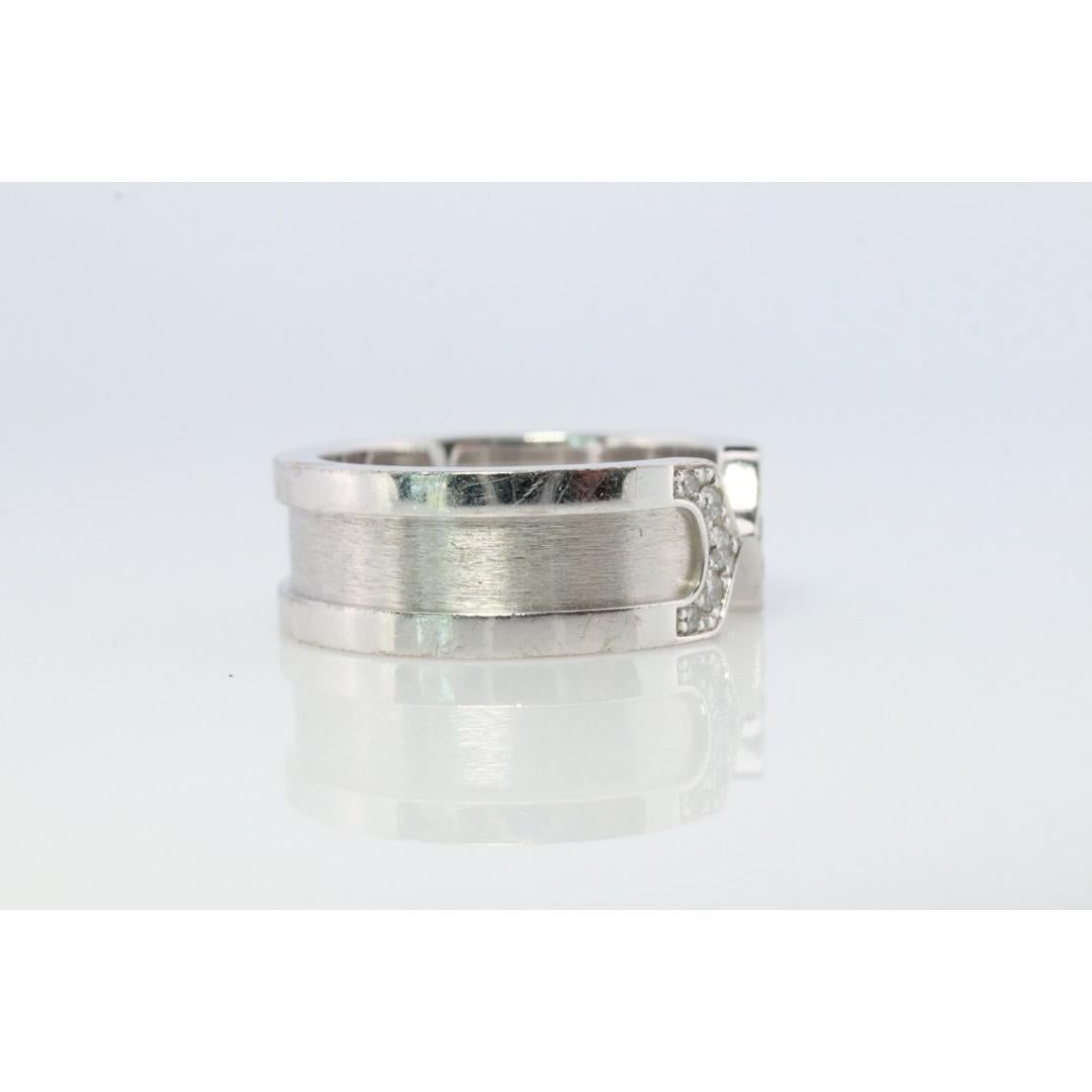 Vintage Cartier Diamond Ring. Open C Diamond Band. Authentic 18k White Gold For Sale 1