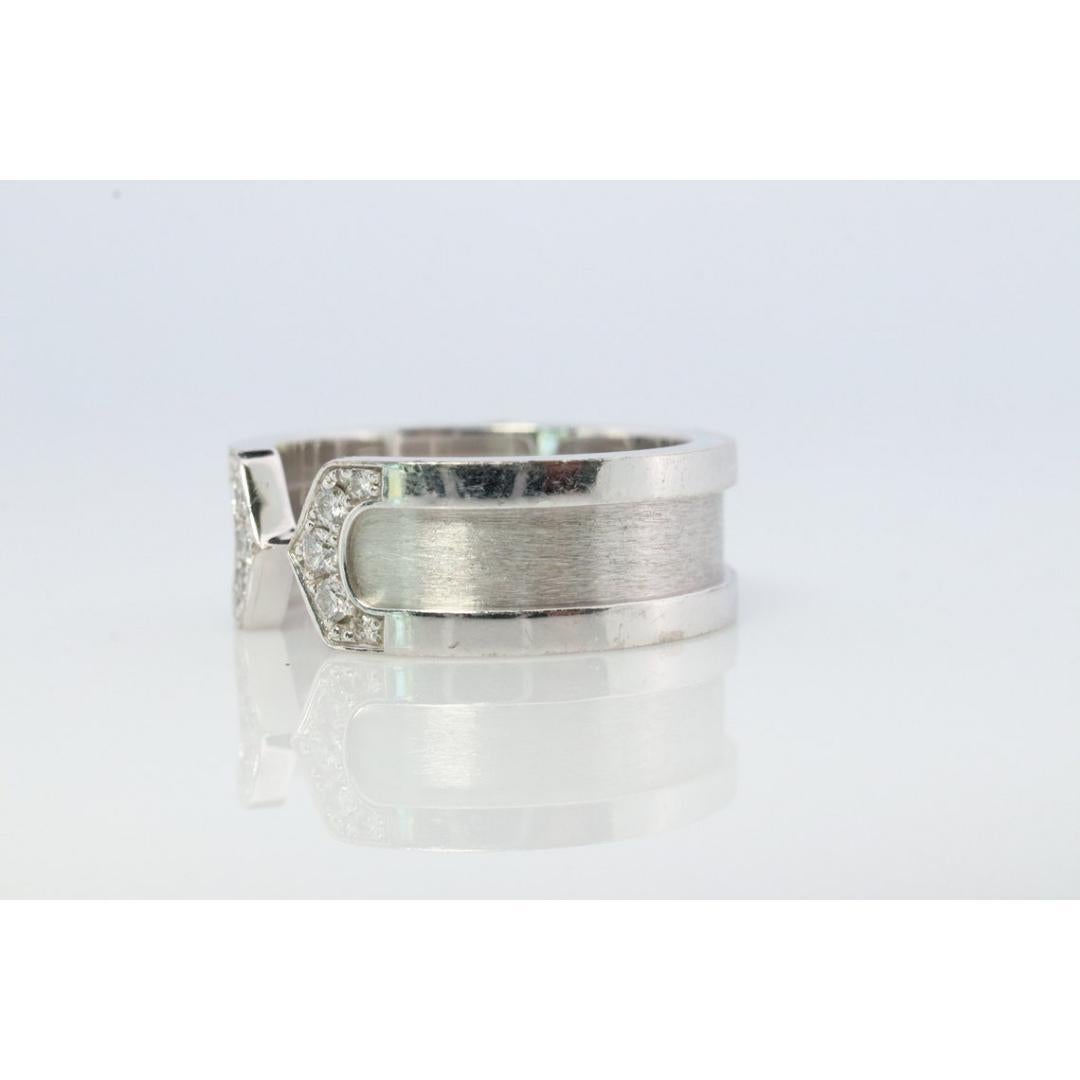 Vintage Cartier Diamond Ring. Open C Diamond Band. Authentic 18k White Gold For Sale 2