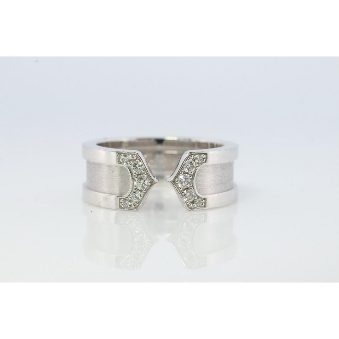 Vintage Cartier Diamond Ring. Open C Diamond Band. Authentic 18k White Gold For Sale 3