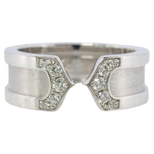 Anillo de diamantes Cartier vintage. Banda de diamantes en C abierta. Oro Blanco 18k Auténtico