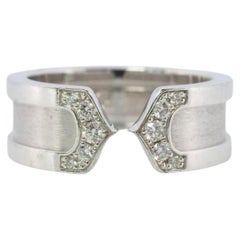 Vintage Cartier Diamond Ring. Open C Diamond Band. Authentic 18k White Gold
