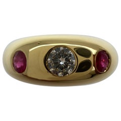 Vintage Cartier Diamond Ruby Daphne 18k Yellow Gold Three Stone Gypsy Ring EU49