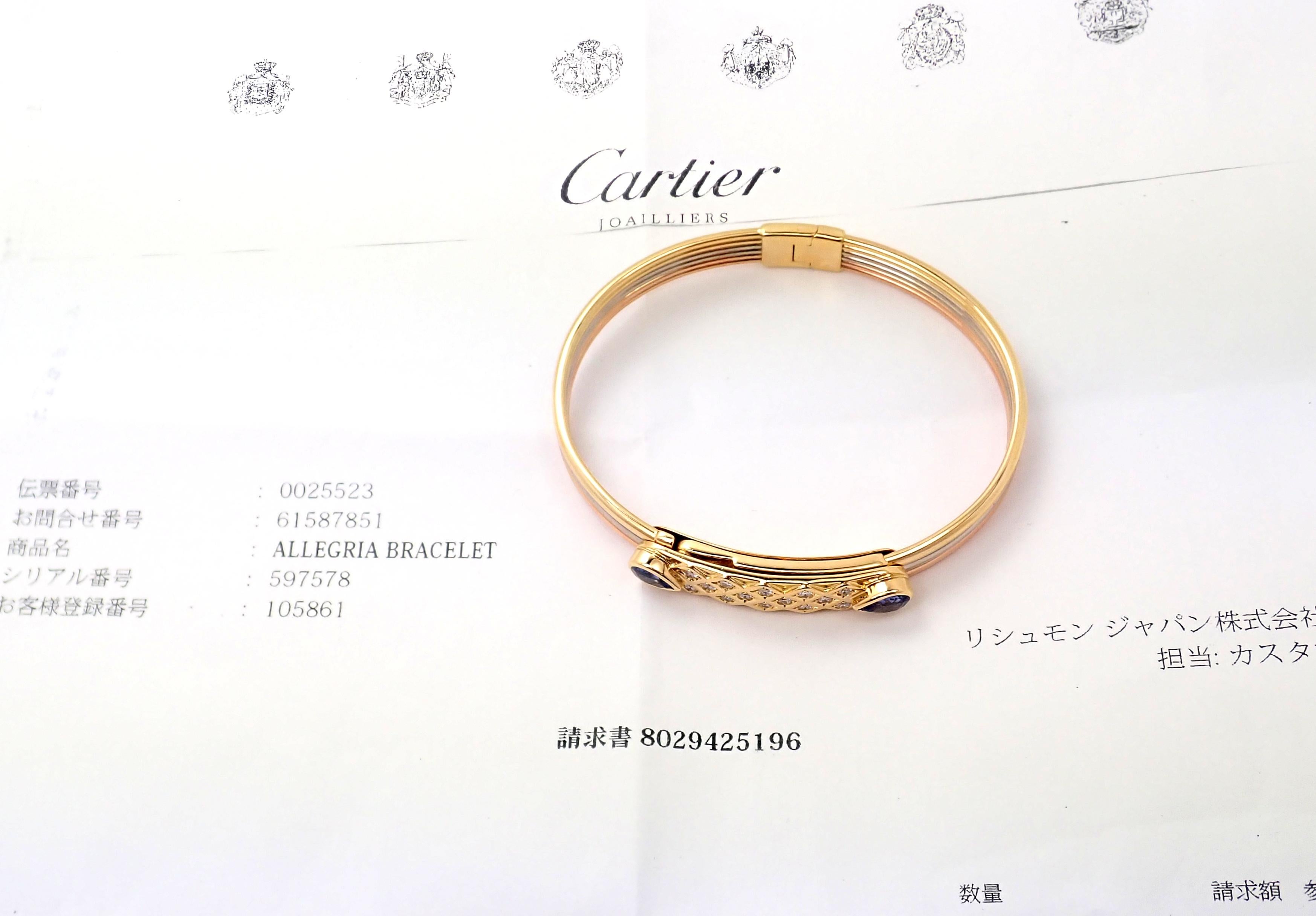 Dreifarbiger Gold-Armreif von Cartier mit Diamant und Saphir für Damen oder Herren