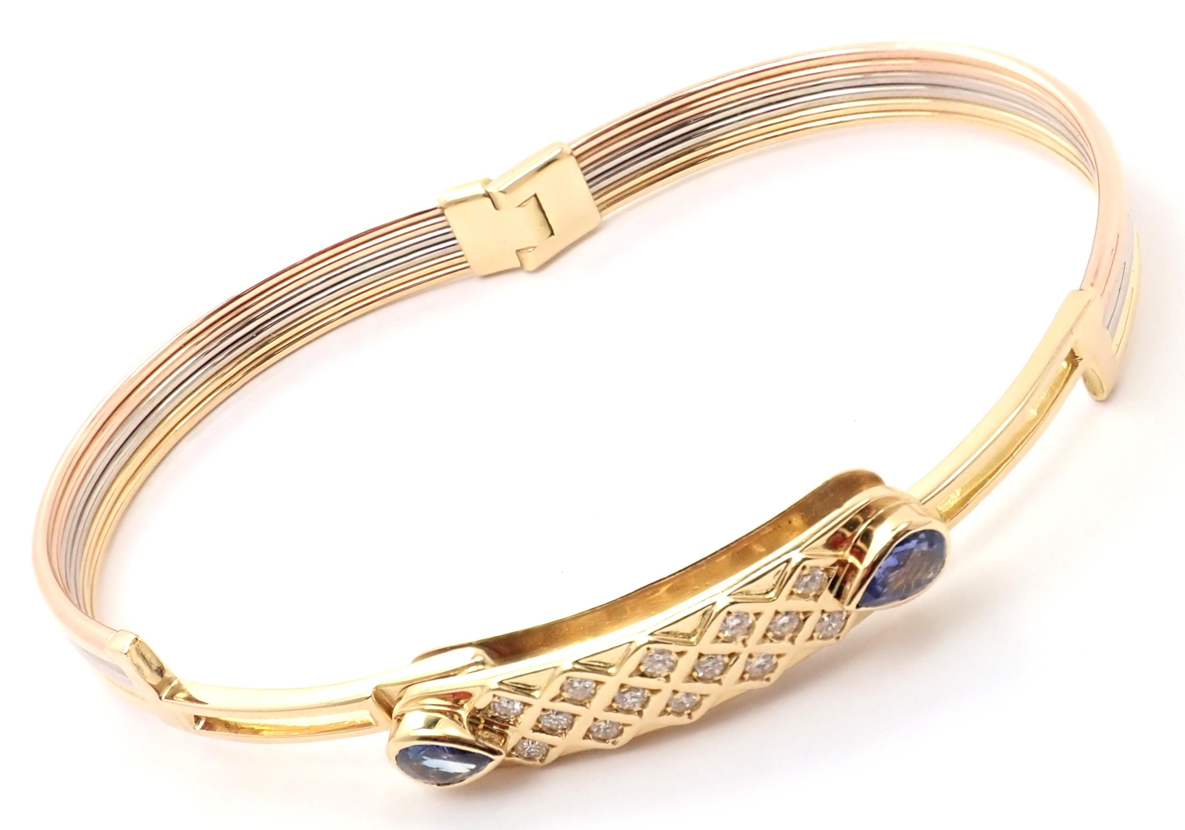 Dreifarbiger Gold-Armreif von Cartier mit Diamant und Saphir 2