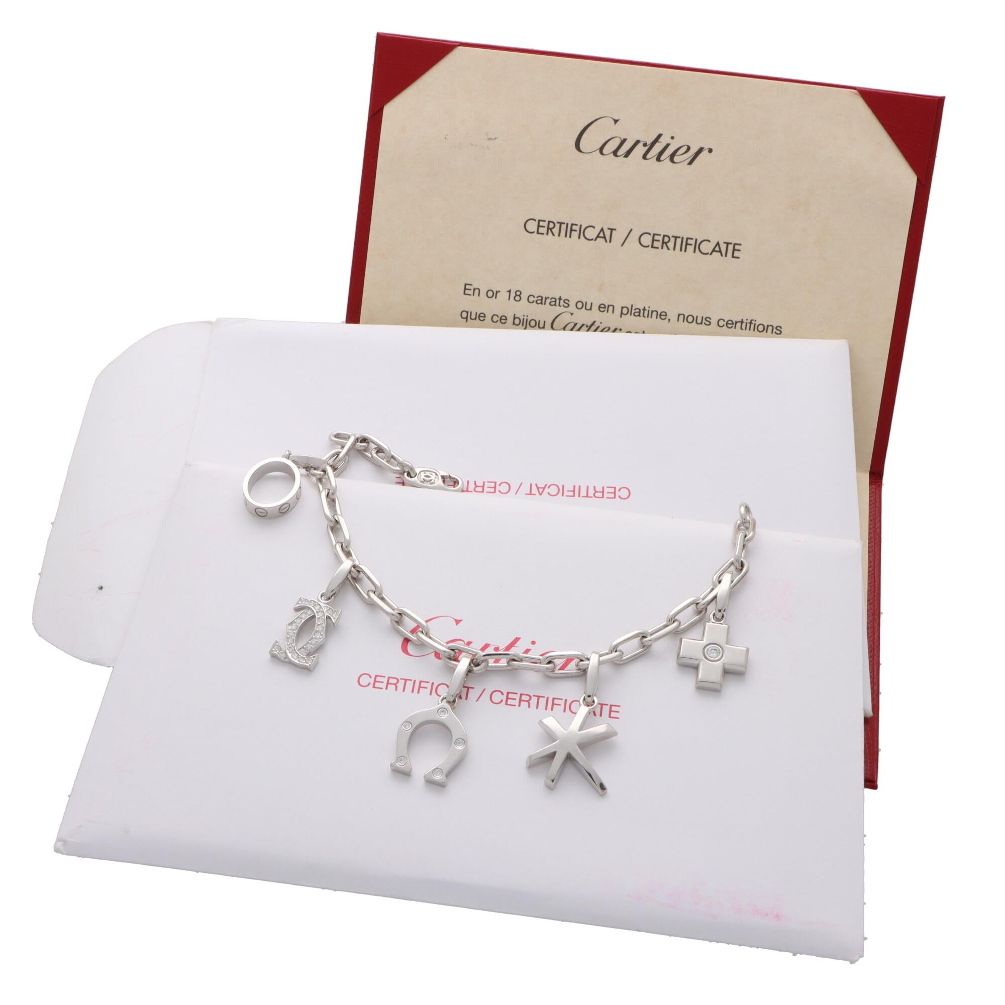 Cartier: 18 Karat Weißgold Vintage-Armband mit Diamanten besetzt (Rundschliff) im Angebot