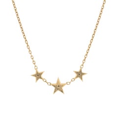 Vintage Cartier Diamond Star Necklace 18k Yellow Gold 16" Chain Signed Jewelry