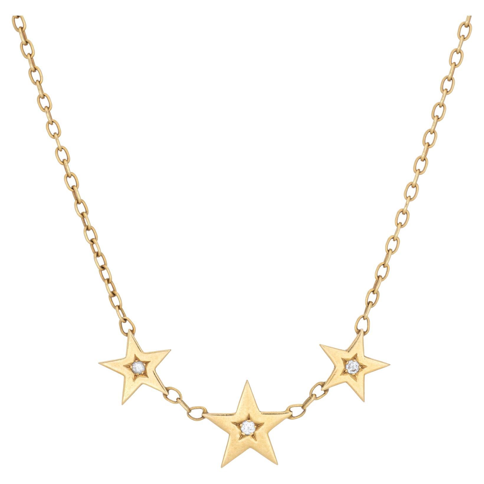 Vintage Cartier Diamond Star Necklace 18k Yellow Gold 16" Chain Signed Jewelry