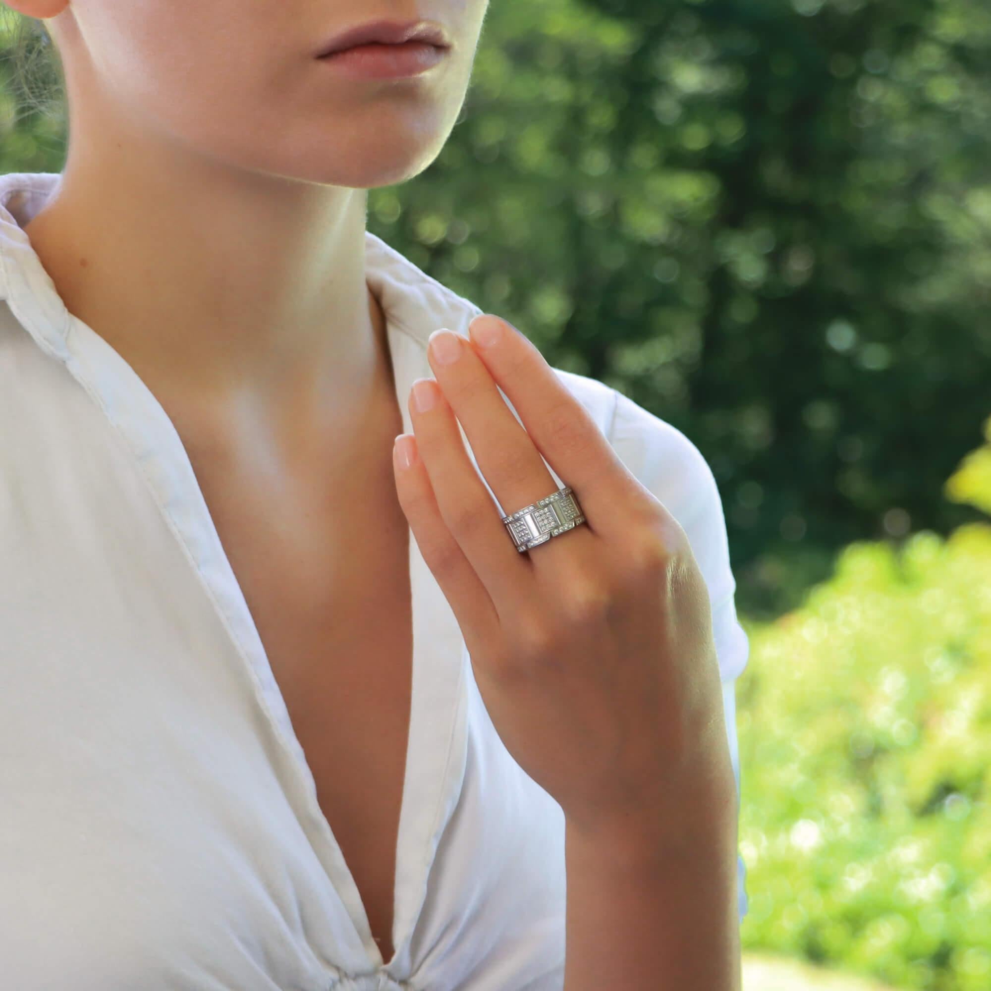 A sought-after vintage Cartier Tank Francaise diamond band ring (large model) set in 18k white gold.

From a now discontinued collection, this particular piece in the largest model within the range and is composed in the iconic Tank Francaise