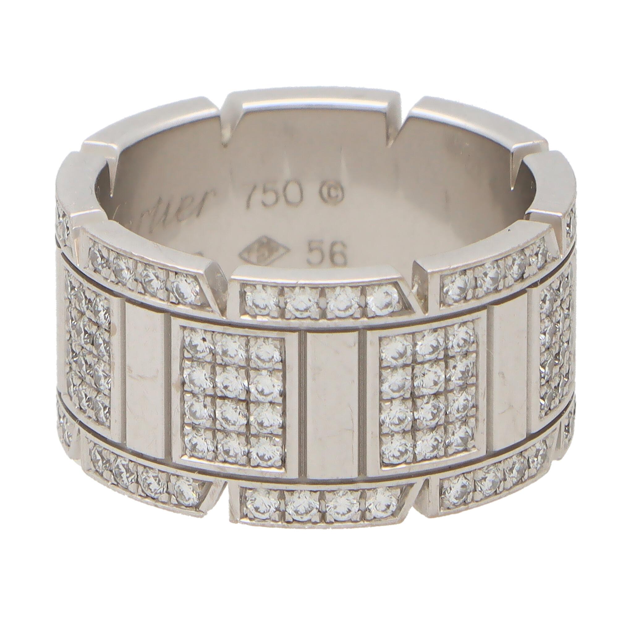 Modern Vintage Cartier Diamond Tank Francaise Band Ring Set in 18k White Gold