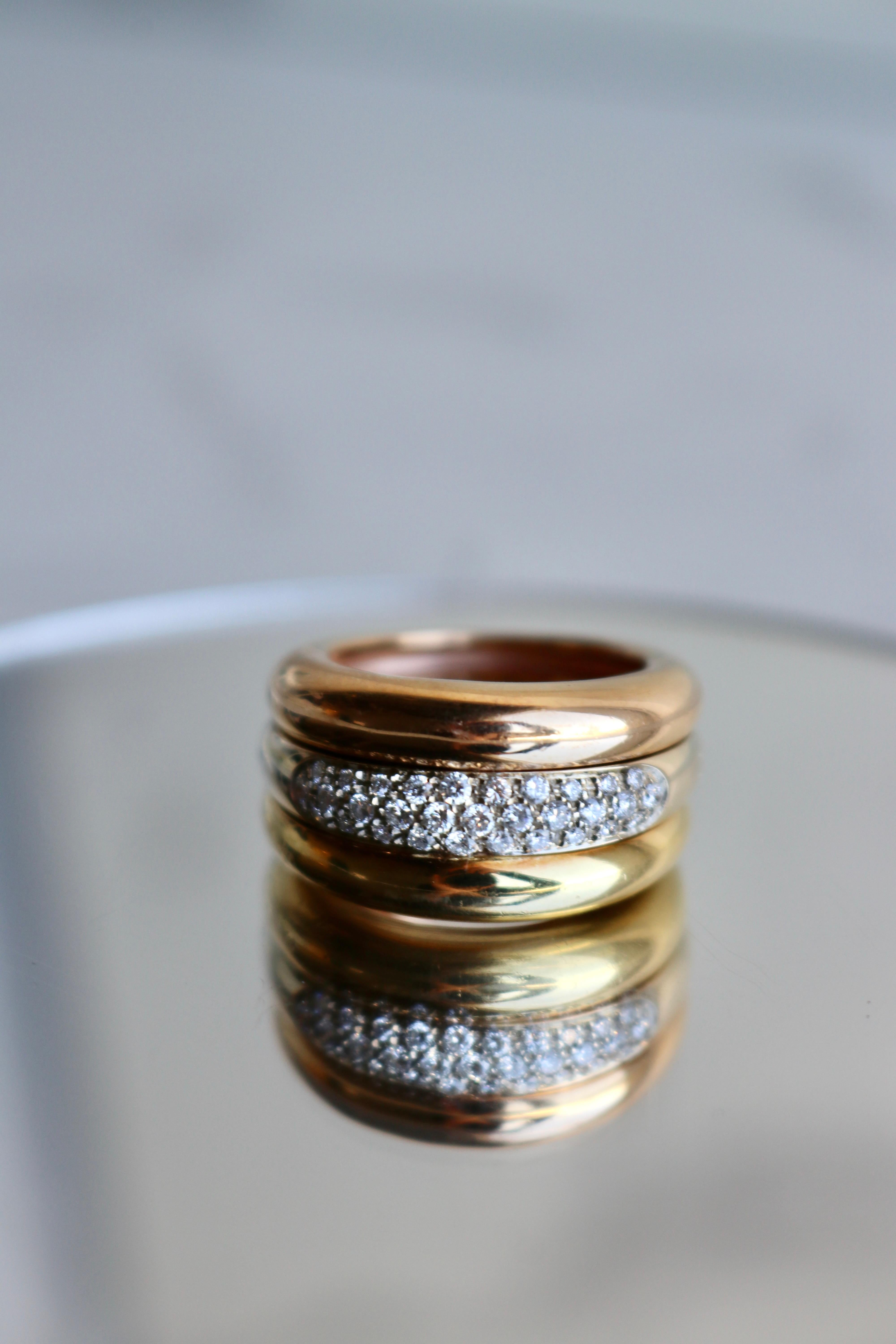 Vintage Cartier Diamond Tri Gold Stacked Ring For Sale at 1stDibs