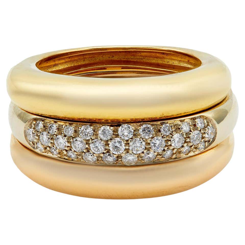 Cartier Double C Diamond Tricolor Gold Ring at 1stDibs | cartier c ring ...
