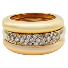 Vintage Cartier Diamond Tri Gold Stacked Ring