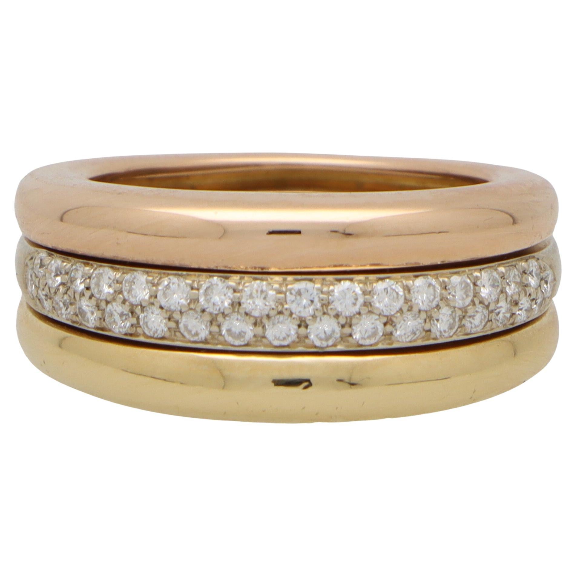 Vintage Cartier Diamond Trinity Bombe Ring in 18k Yellow, Rose and White Gold