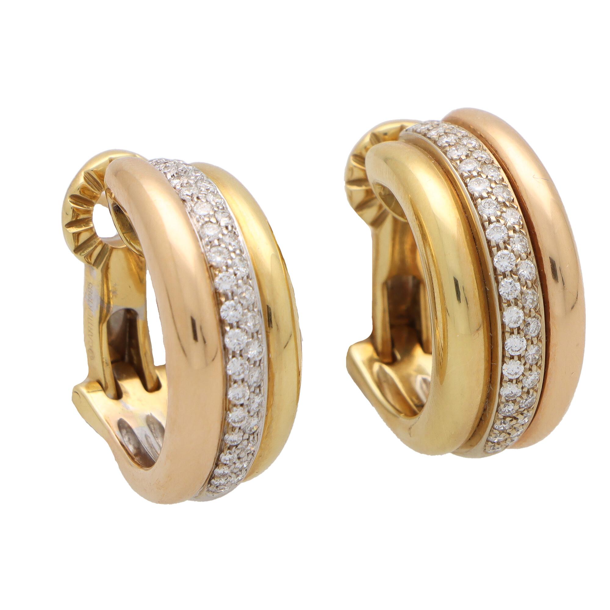 Vintage Cartier Diamond Trinity Hoop Earrings in 18k Gold In Excellent Condition In London, GB