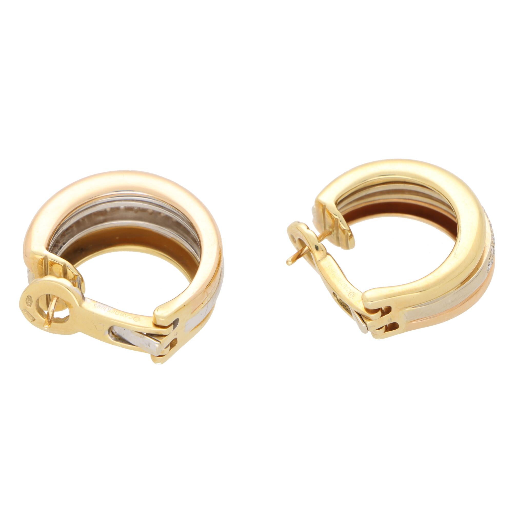 Women's or Men's Vintage Cartier Diamond Trinity Hoop Earrings in 18k Gold