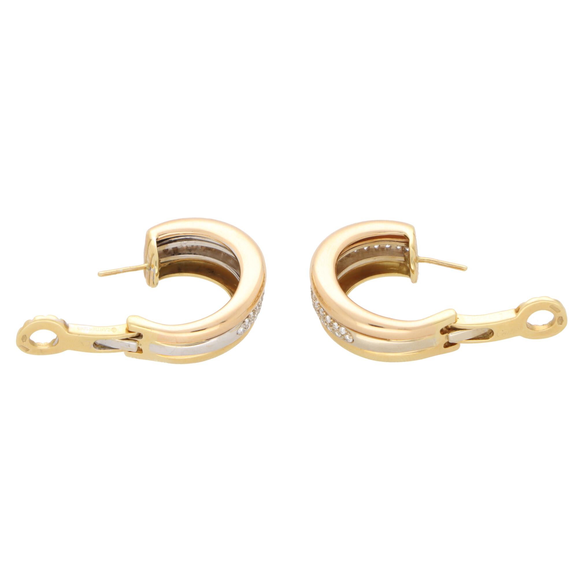 Vintage Cartier Diamond Trinity Hoop Earrings in 18k Gold 1