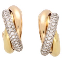 Vintage Cartier Diamond Trinity Hoop Earrings in 18k Yellow, Rose and White Gold