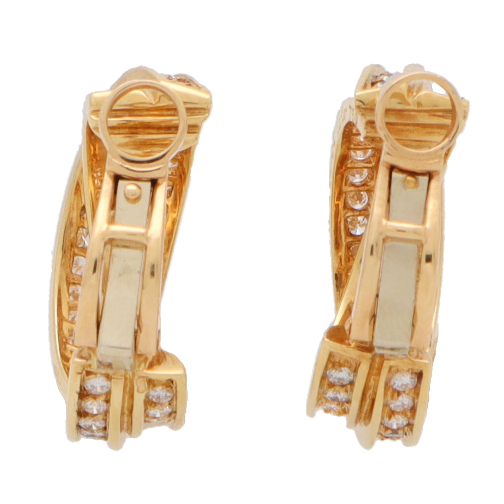 Retro Vintage Cartier Diamond Trinity Hoop Earrings Set in 18k Yellow Gold
