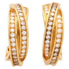 Vintage Cartier Diamond Trinity Hoop Earrings Set in 18k Yellow Gold