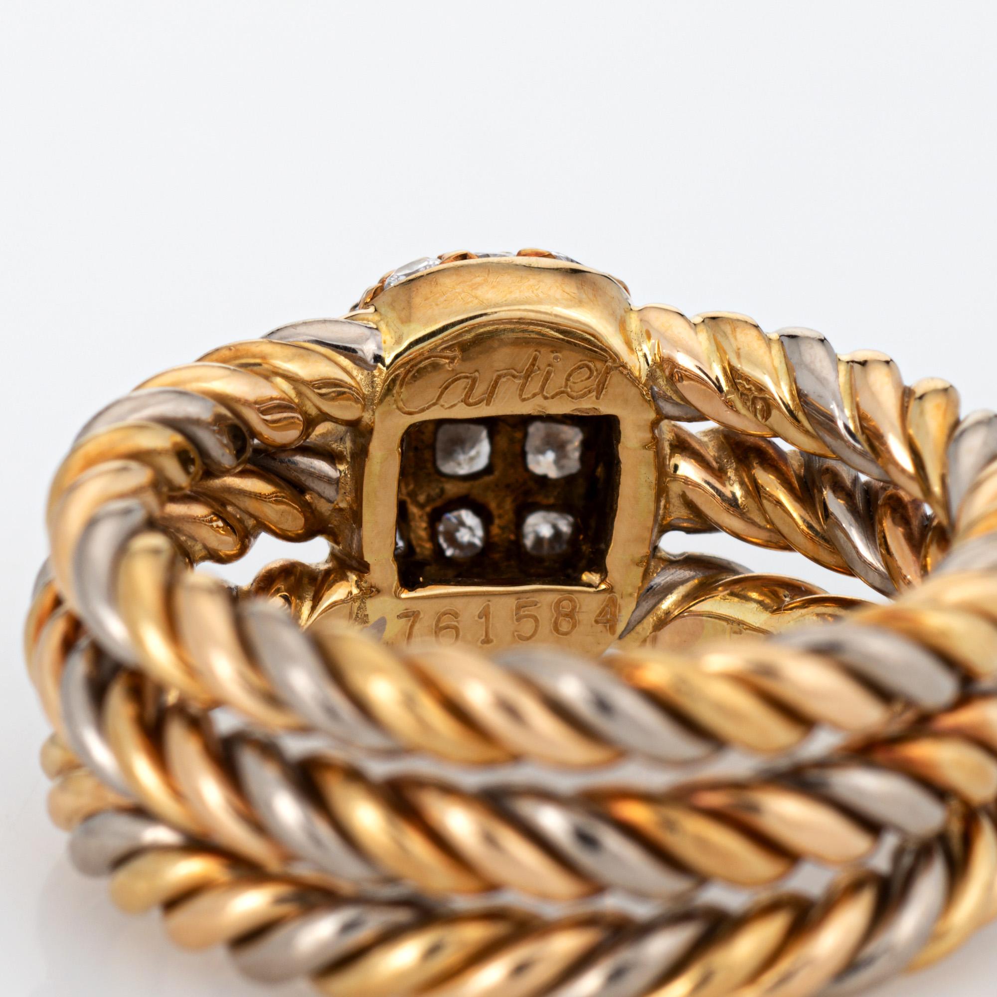 Women's Vintage Cartier Diamond Trinity Ring 18k Tri Gold EU 52 US 6 Signed Fine Jewelry For Sale