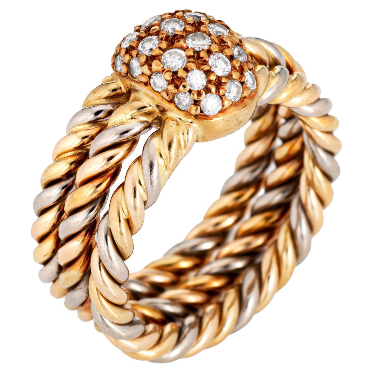 Vintage Cartier Diamond Trinity Ring 18k Tri Gold EU 52 US 6 Signed Fine Jewelry For Sale