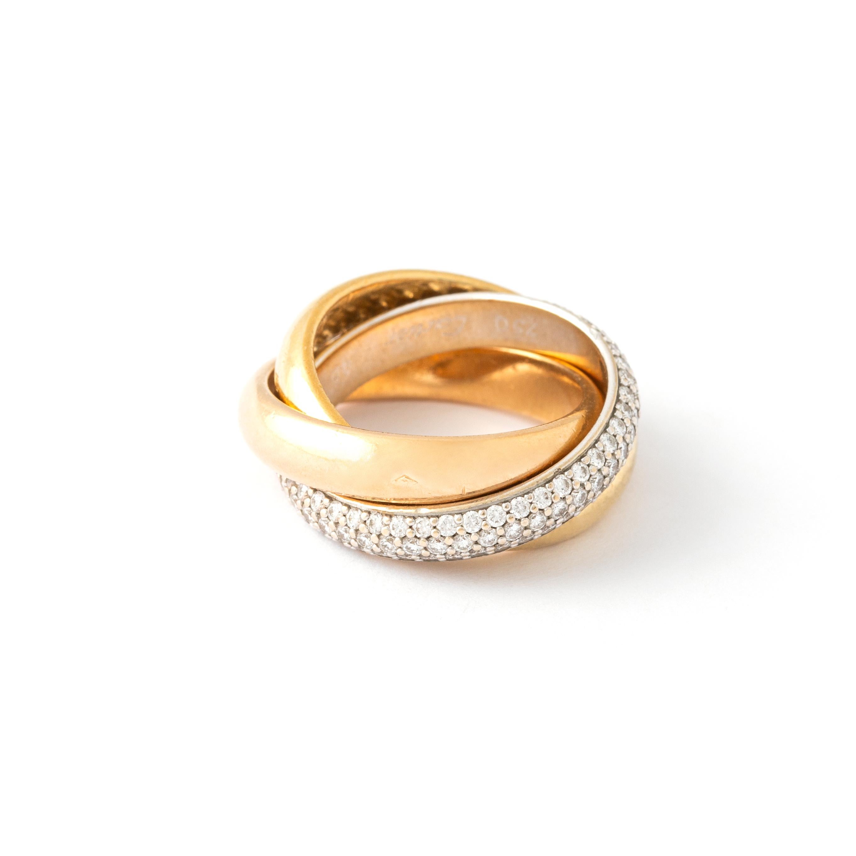 Anillo trinitario vintage de diamantes Cartier de oro de 18 quilates Corte redondo en venta