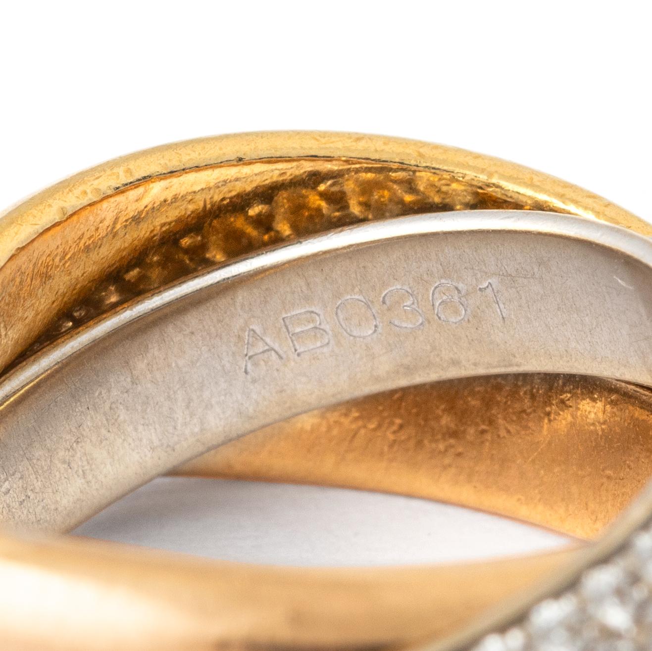 Anillo trinitario vintage de diamantes Cartier de oro de 18 quilates en venta 2