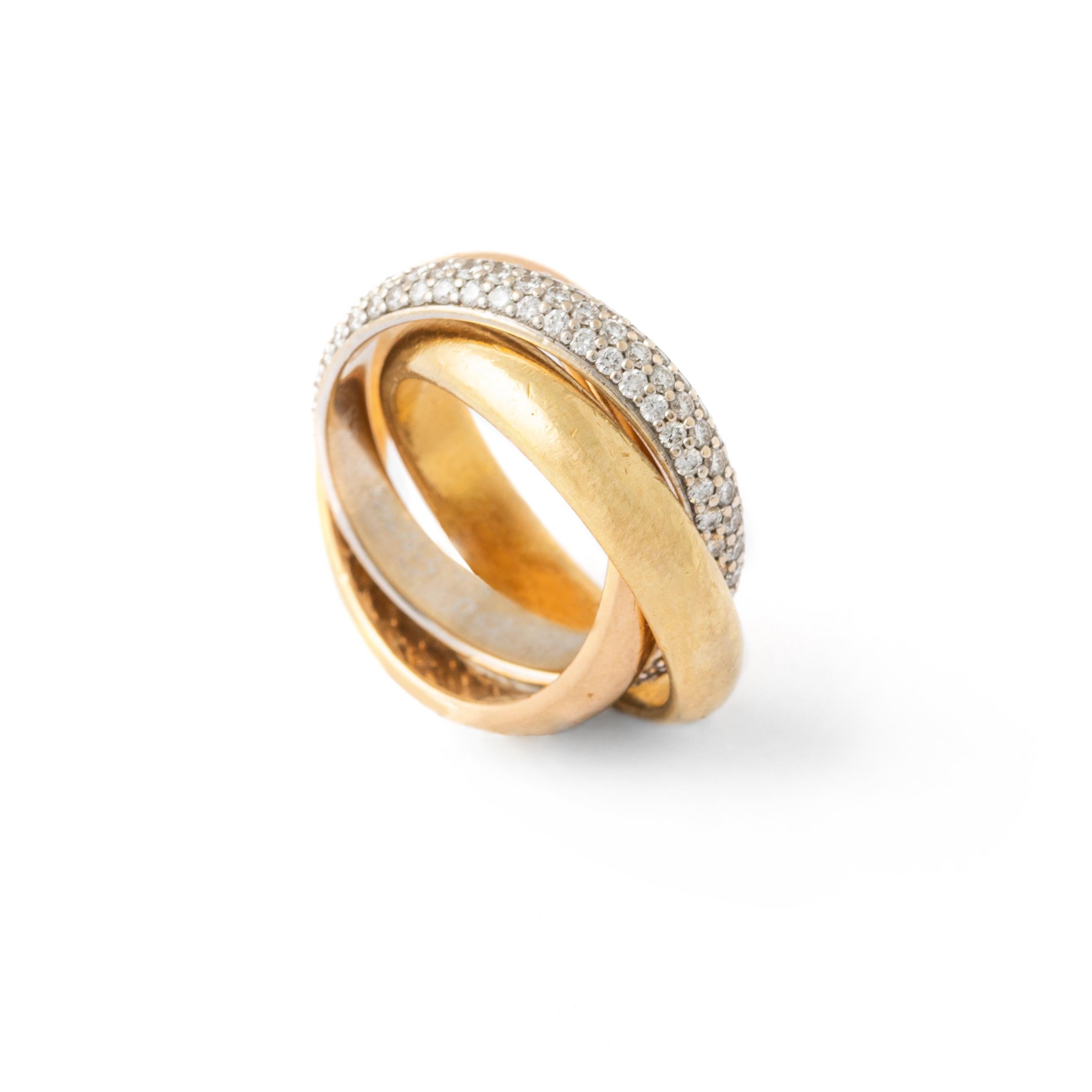 Anillo trinitario vintage de diamantes Cartier de oro de 18 quilates en venta 3