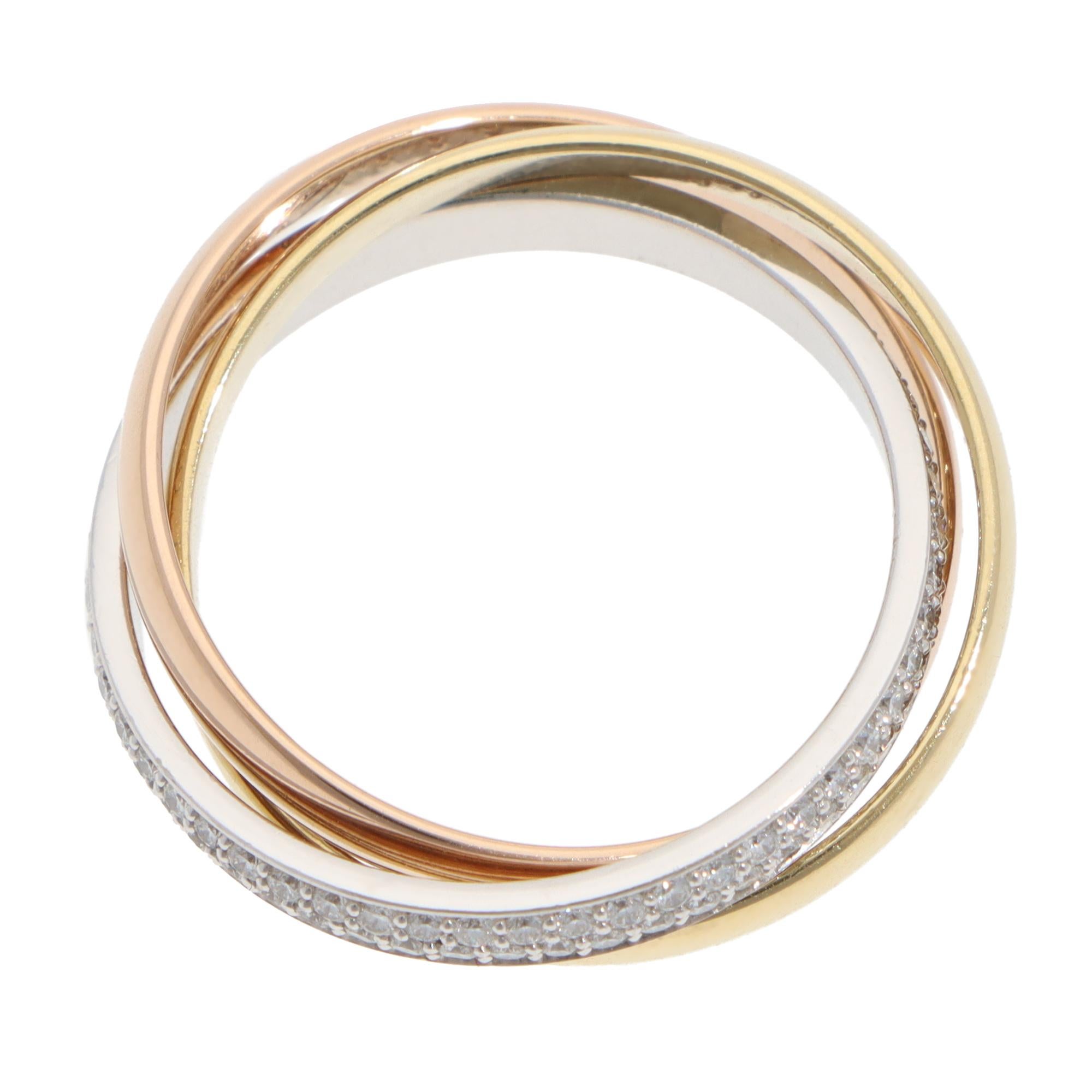 Modern Vintage Cartier Diamond Trinity Ring, Small Model, Size 54