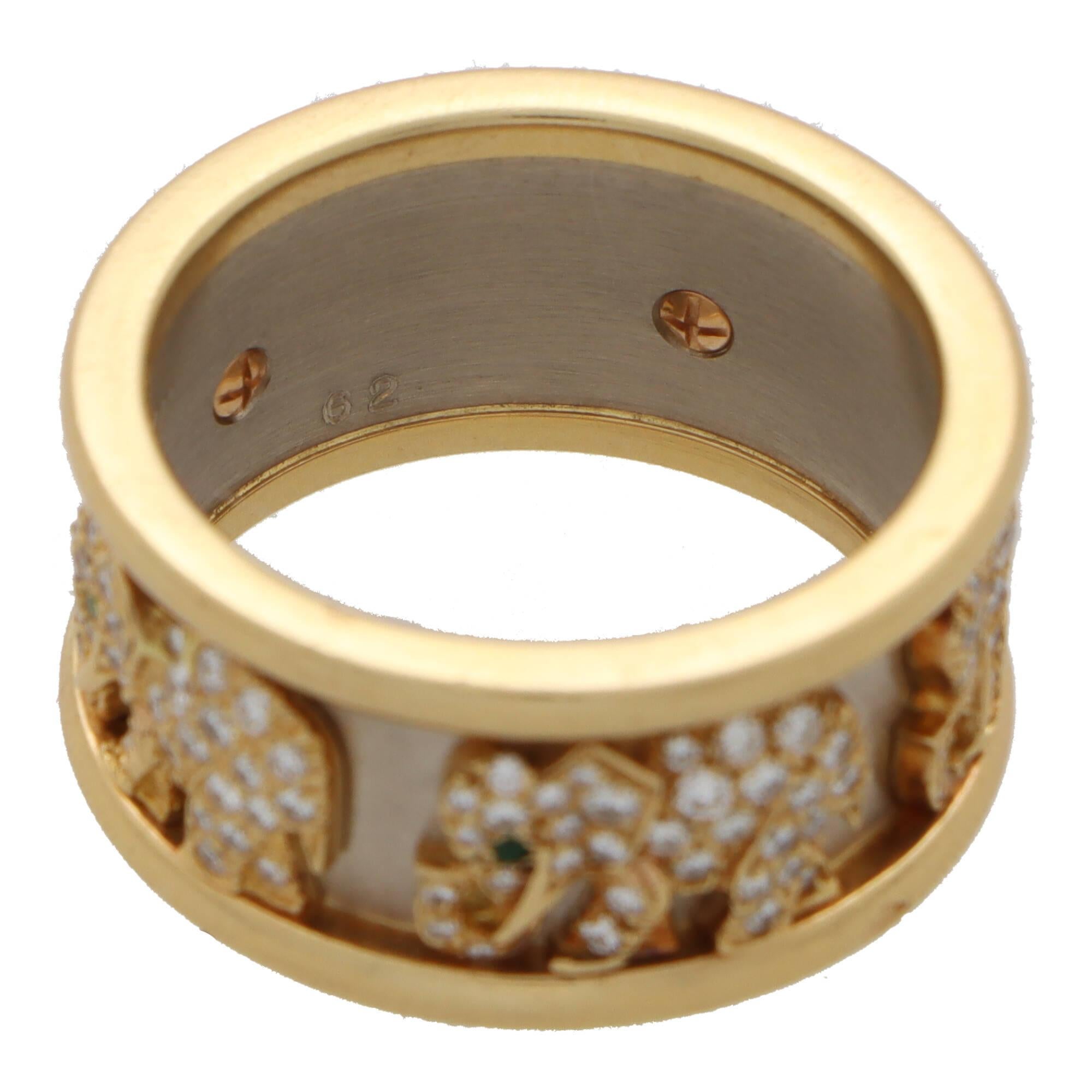 Vintage Cartier Diamant-Läuferring mit Elefantenmuster aus 18 Karat Gold (Rundschliff)