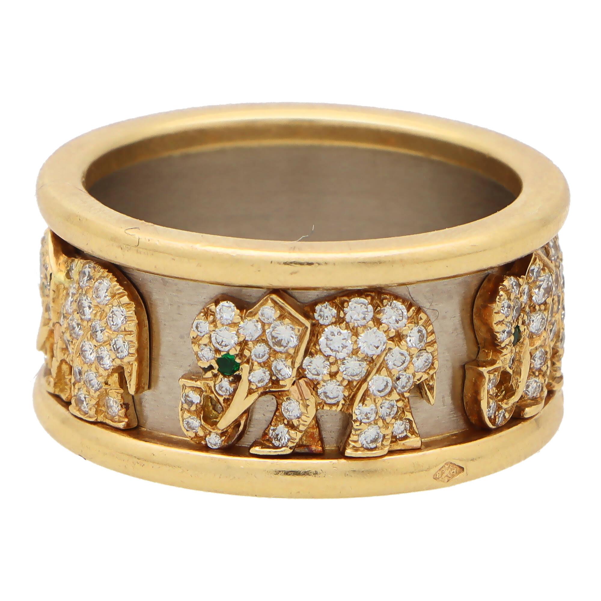 Vintage Cartier Diamond Walking Elephant Ring in 18k Gold