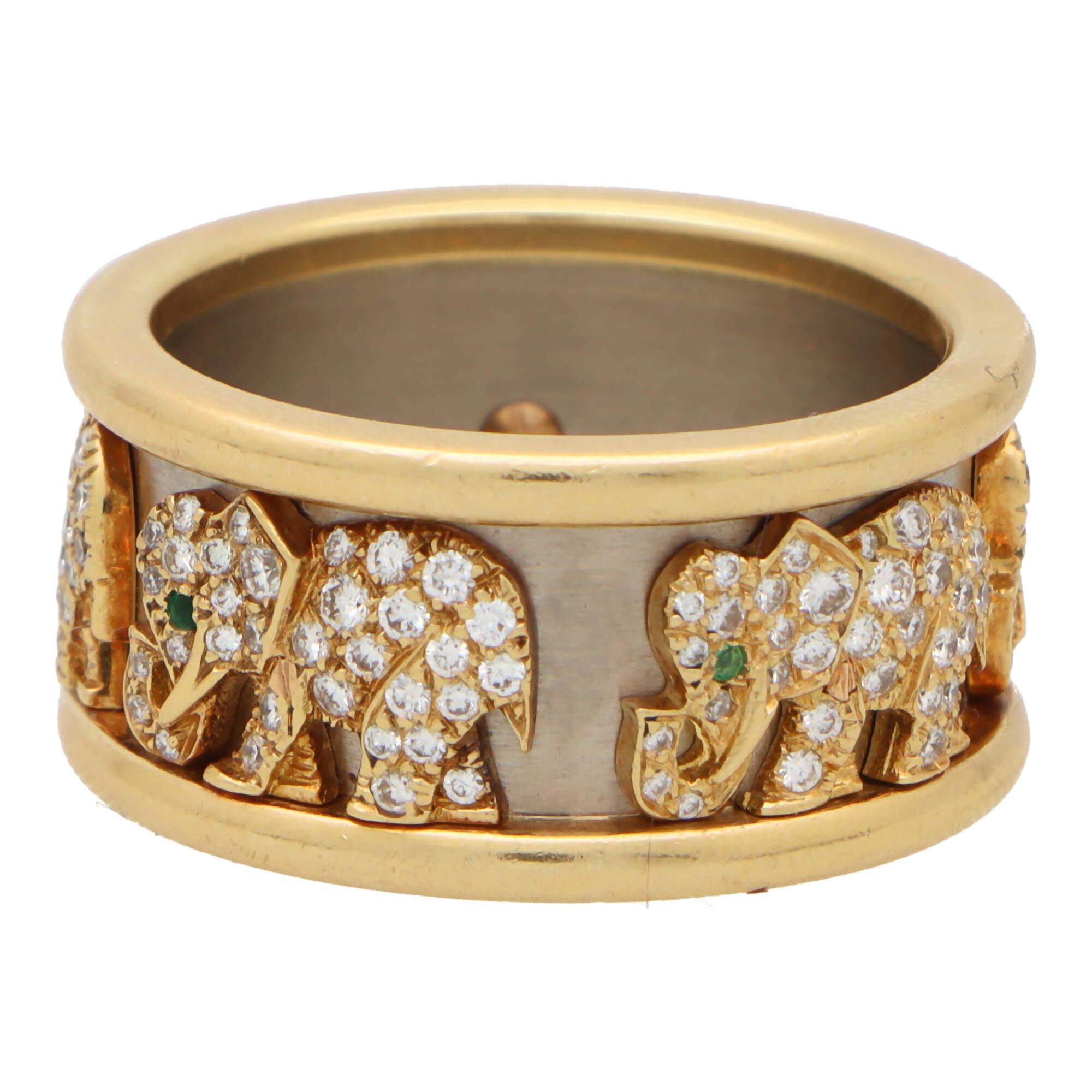 Vintage Cartier Diamant-Läuferring mit Elefantenmuster aus 18 Karat Gold für Damen oder Herren