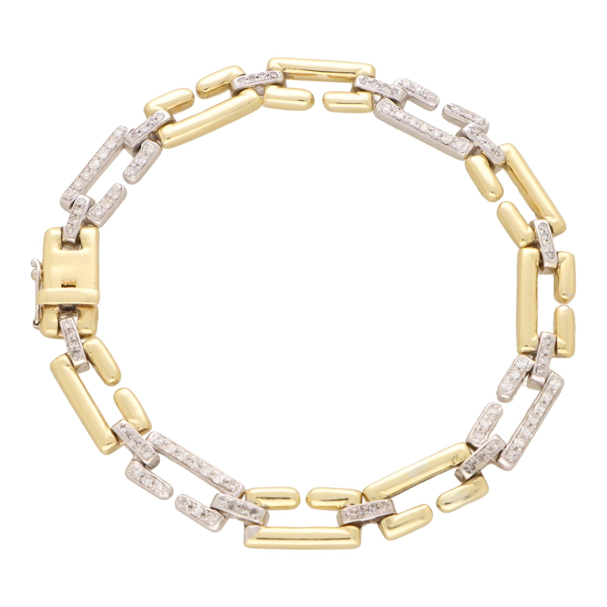 A beautiful vintage Cartier Wanda diamond bracelet set in 18k white gold.

The bracelet is composed of 11 rectangular C-shaped gold links, connected via beautifully crafted diamond panels. The diamond panels are in the iconic Wanda design and there