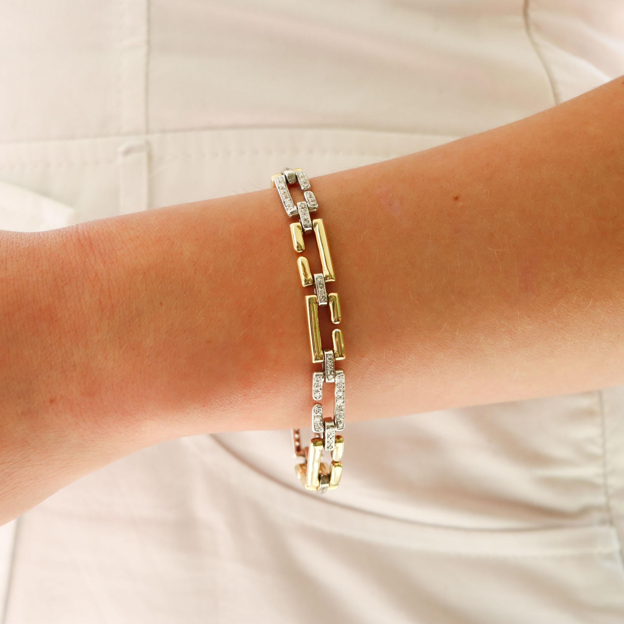 Women's or Men's Vintage Cartier Diamond Wanda Bracelet in Yellow and White Gold For Sale