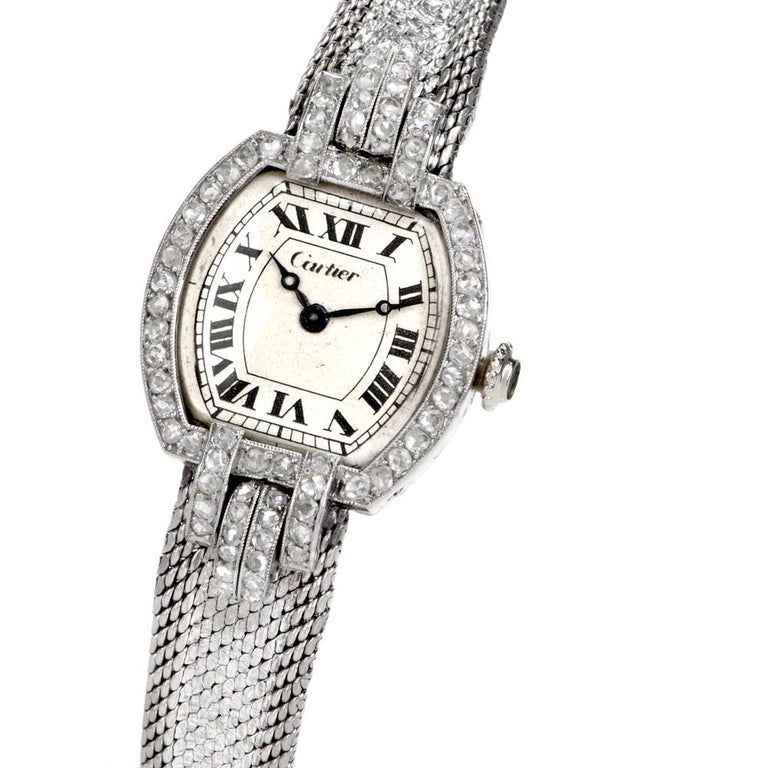 Vintage Cartier Diamond White Gold Ladies Wrist Watch at 1stDibs cartier diamond watch ladies