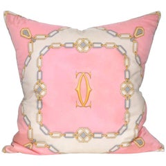 Vintage Cartier Diamonds Pink Silk Scarf with Irish Linen Cushion Pillow