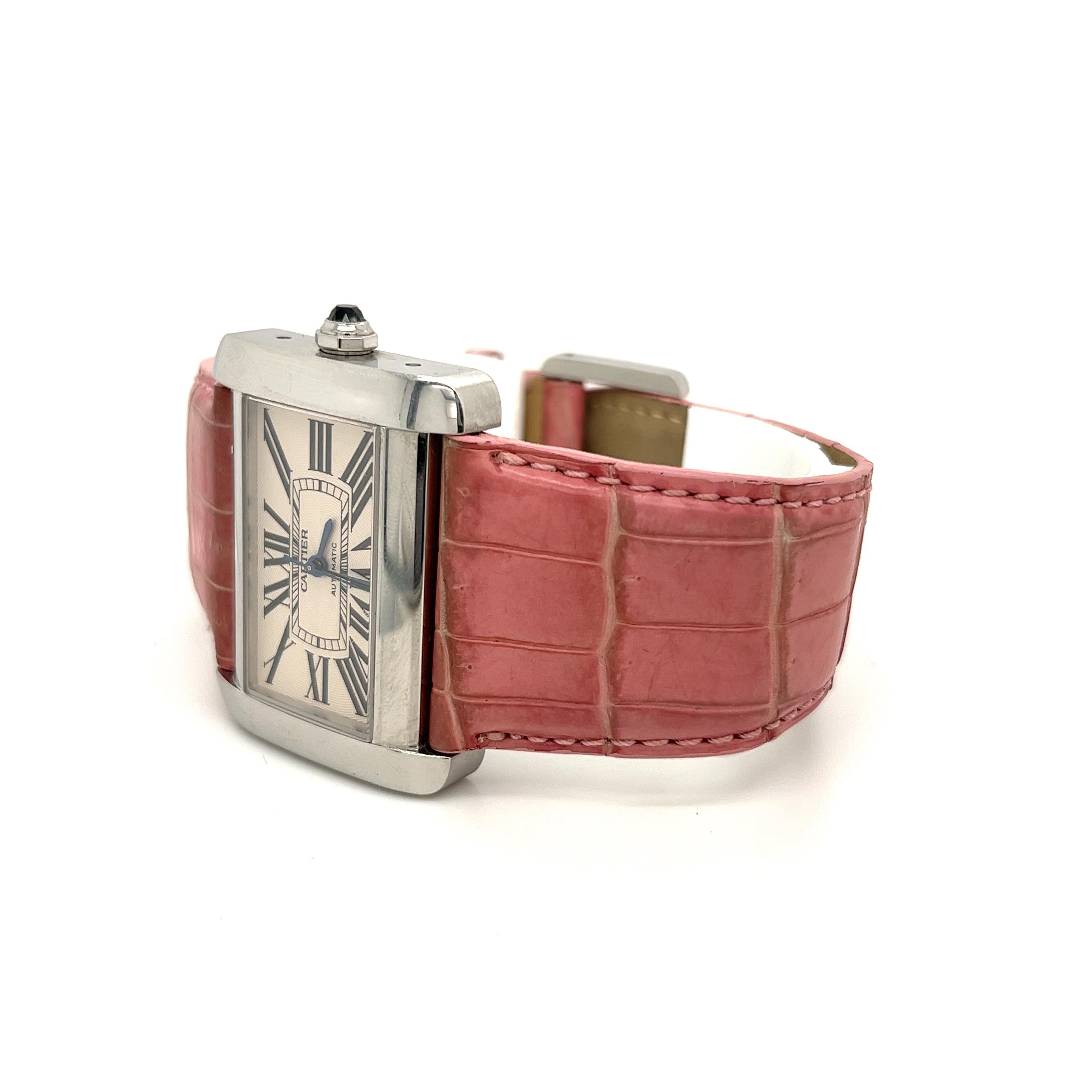 Vintage Cartier Divan 2612 Ladies Wrist Watch W/ Pink Leather Strap For Sale 2