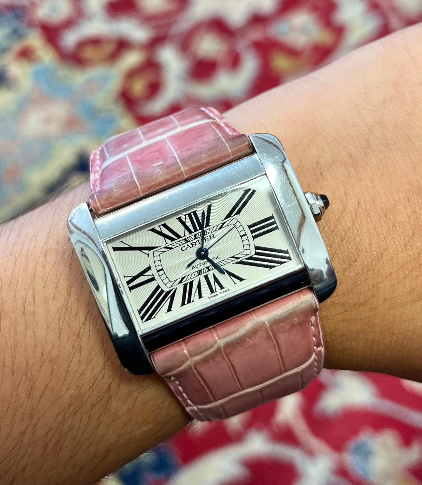 Vintage Cartier Divan 2612 Damen-Armbanduhr mit rosa Lederriemen Vintage im Angebot 4