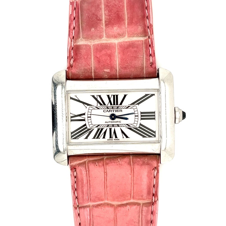 Vintage Cartier Divan 2612 Ladies Wrist Watch W/ Pink Leather Strap For
