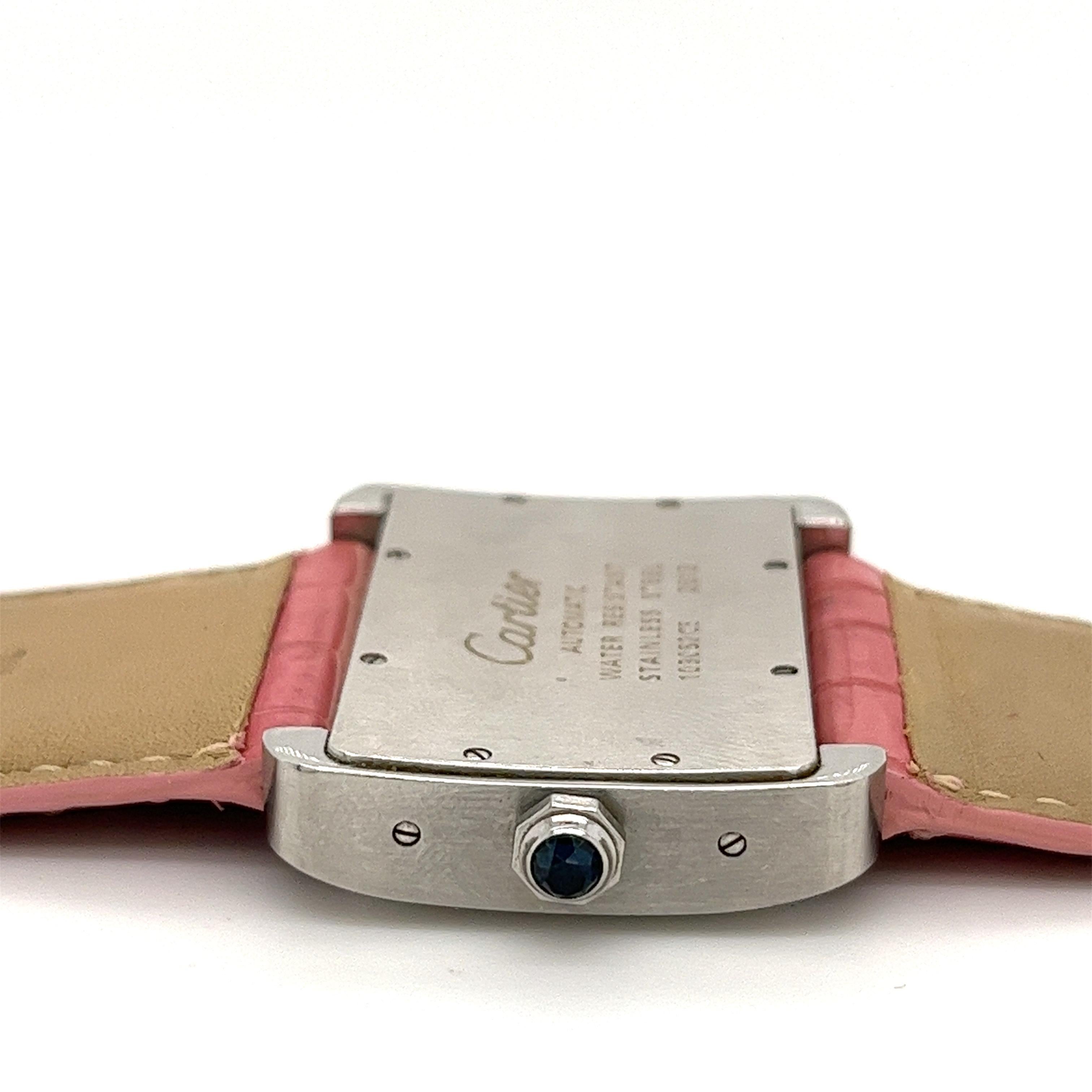 Baroque Vintage Cartier Divan 2612 Ladies Wrist Watch W/ Pink Leather Strap For Sale